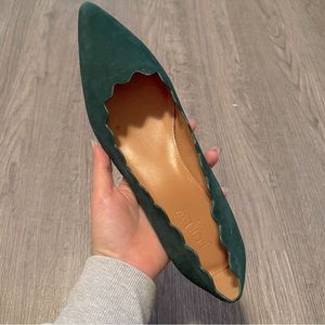 J.Crew Green Suede Scalloped Pumps